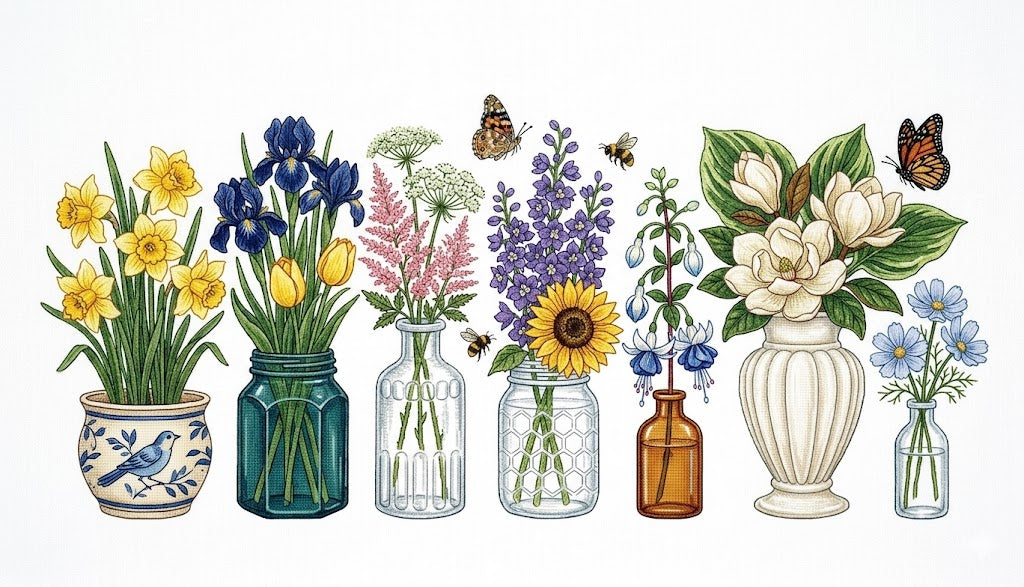 Flower Jars 2 Cross Stitch Pattern