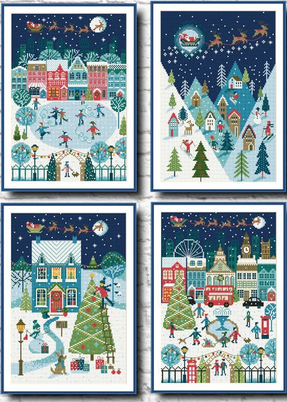 Set of 4 Christmas Celebration Cross Stitch Patterns