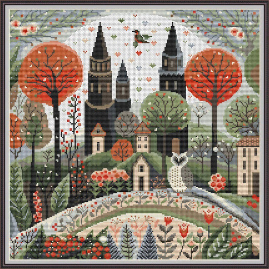 Green Village Cross Stitch Pattern