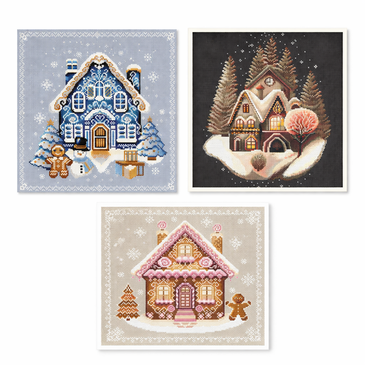 Set of 3 Snow House Cross Stitch Patterns