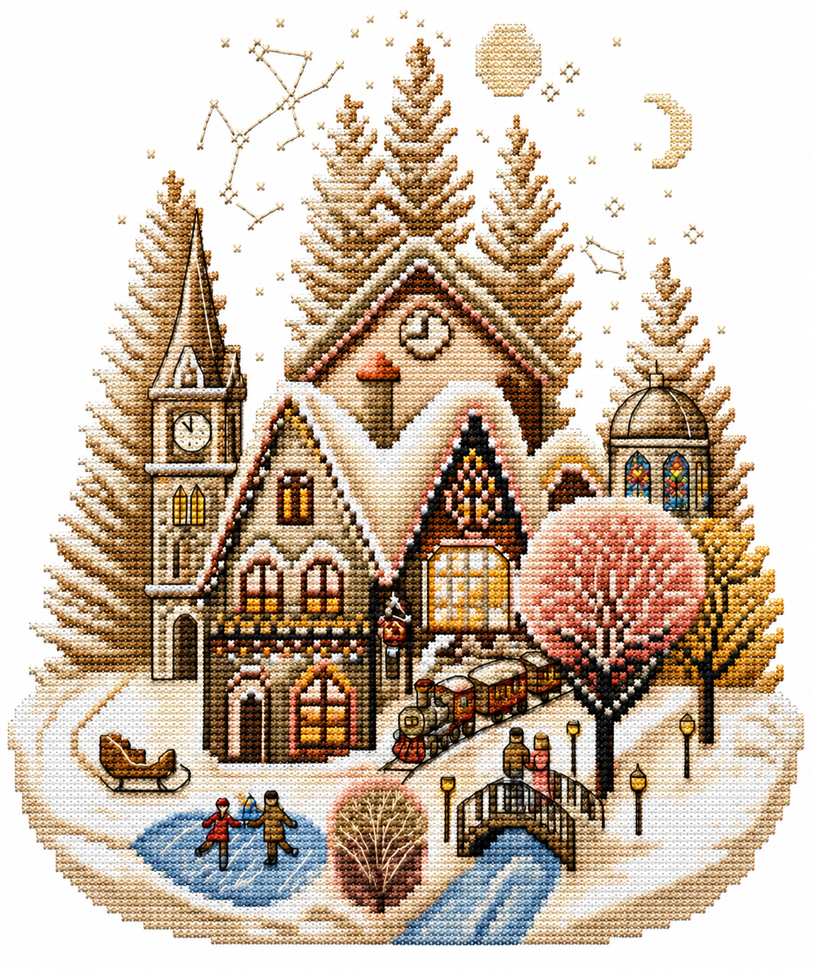 Winter House River Cross Stitch Pattern