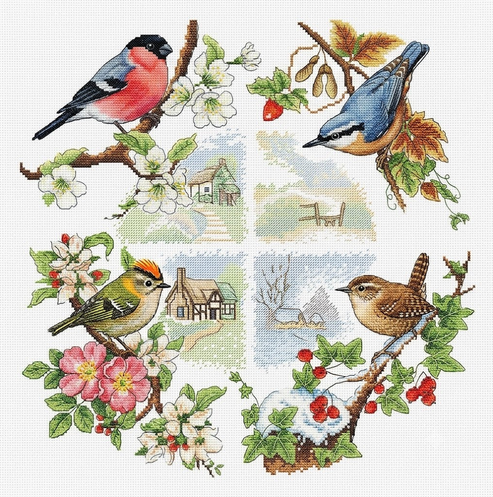 Seasonal Birds Cross Stitch Pattern