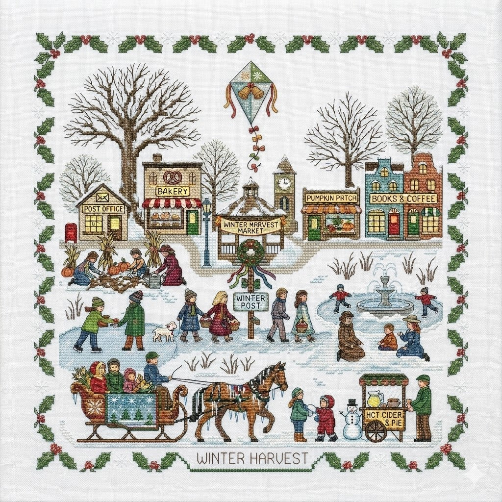 Winter Harvest Season Cross Stitch Pattern
