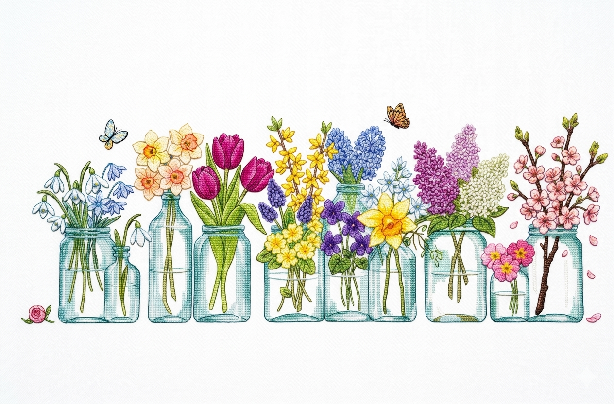 Flower Jars Cross Stitch Pattern