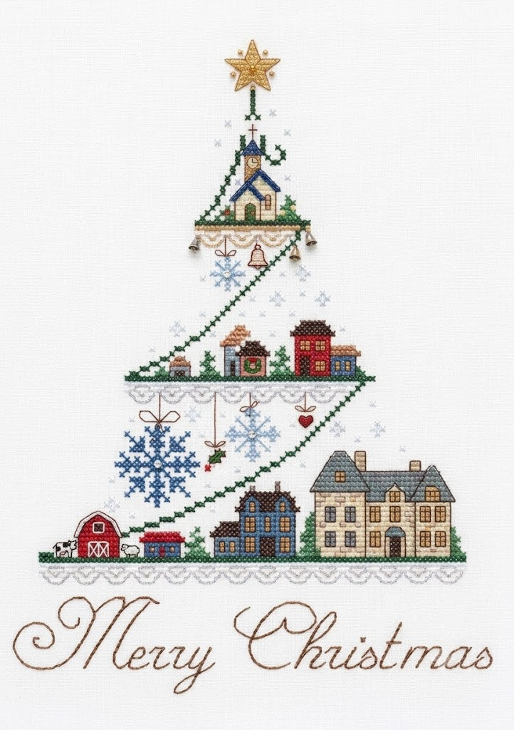 Merry Christmas Tree Cross Stitch Pattern