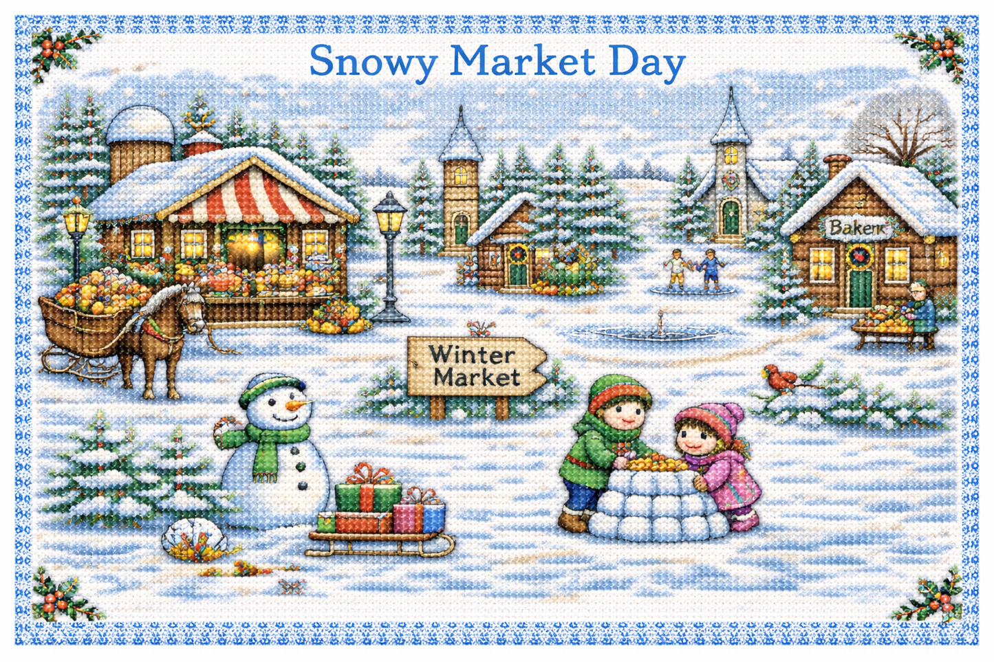 Snowy Market Day Cross Stitch Pattern