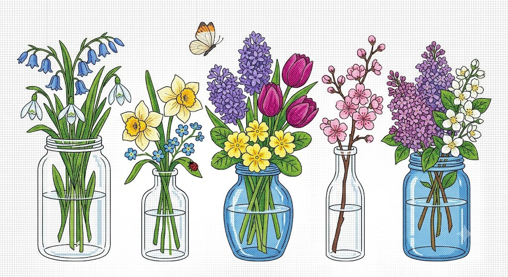 Flower Jars 3 Cross Stitch Pattern