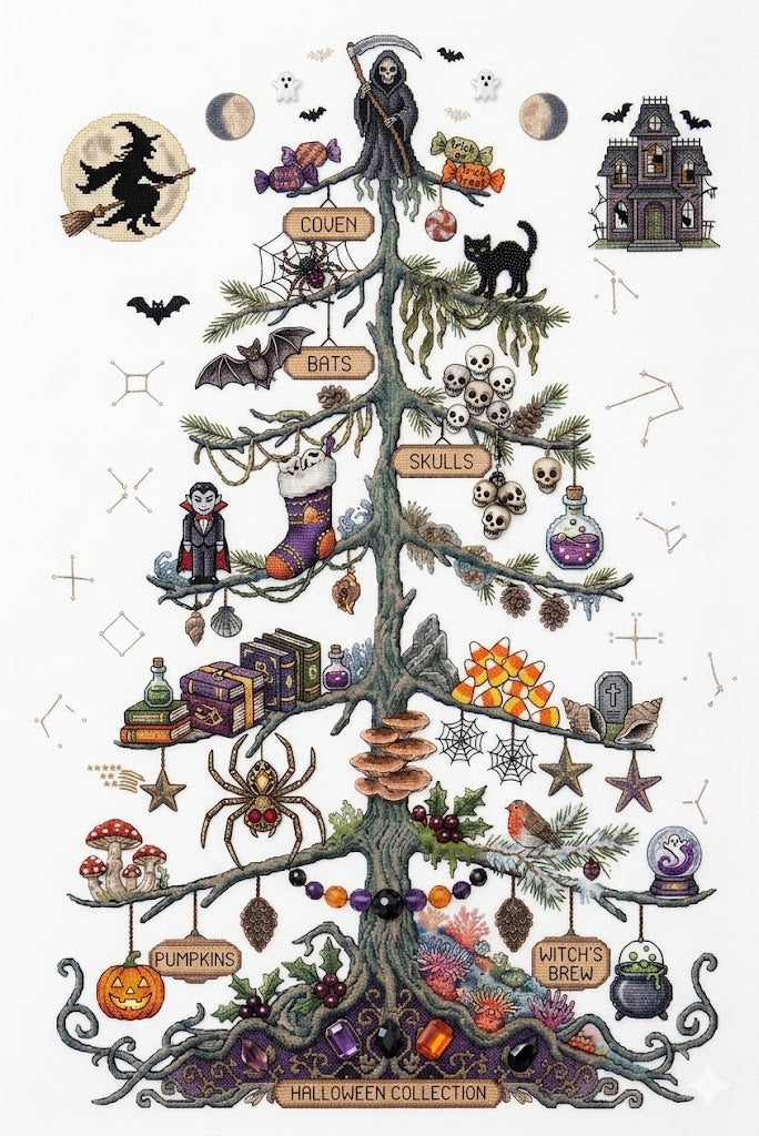 Halloween Tree Cross Stitch Pattern