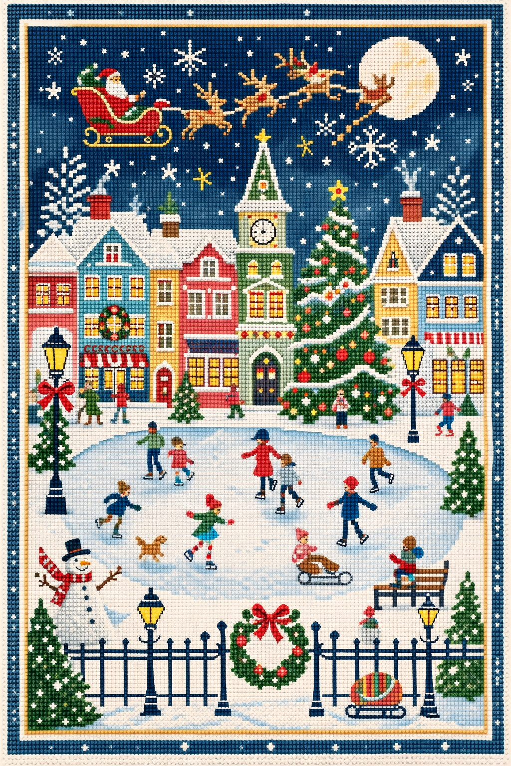Christmas Skating Cross Stitch Pattern