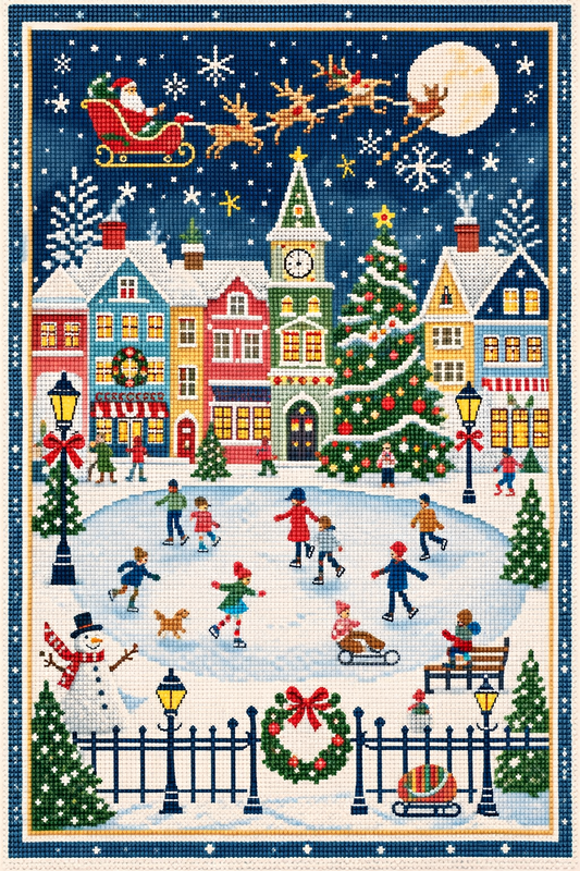 Christmas Skating Cross Stitch Pattern